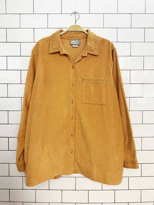 vintage 00s blair embroidered corduroy full button shirt - good market thrift store