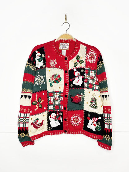 vintage 00s blanket stitch holiday patchwork knit cardigan | heirloom collectibles - good market thrift store