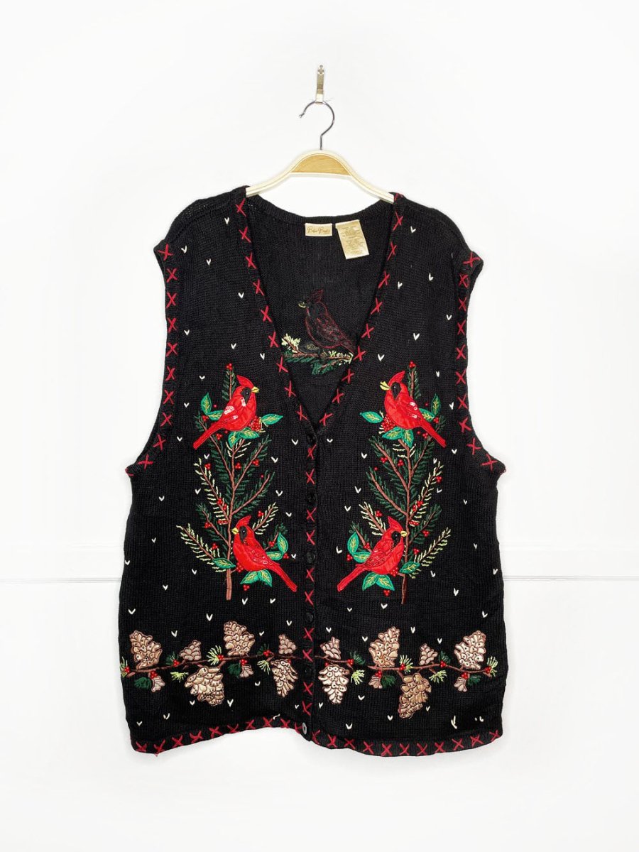 vintage 00s bobbie brooks winter cardinal whipstitch knit vest - good market thrift store