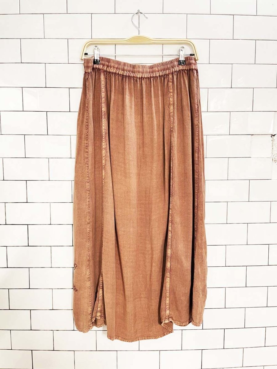 vintage 00s boho embroidered panelled full button midi skirt - good market thrift store