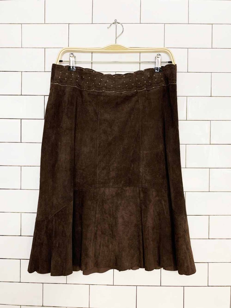 vintage 00s cabi suede tulip hem knee-length skirt - good market thrift store