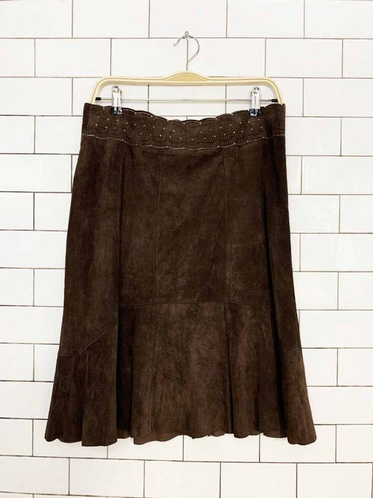 vintage 00s cabi suede tulip hem knee-length skirt - good market thrift store