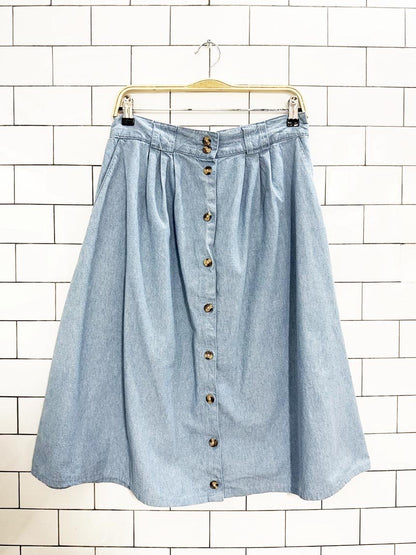 vintage 00s cabin creek pleated denim full button midi skirt - good market thrift store
