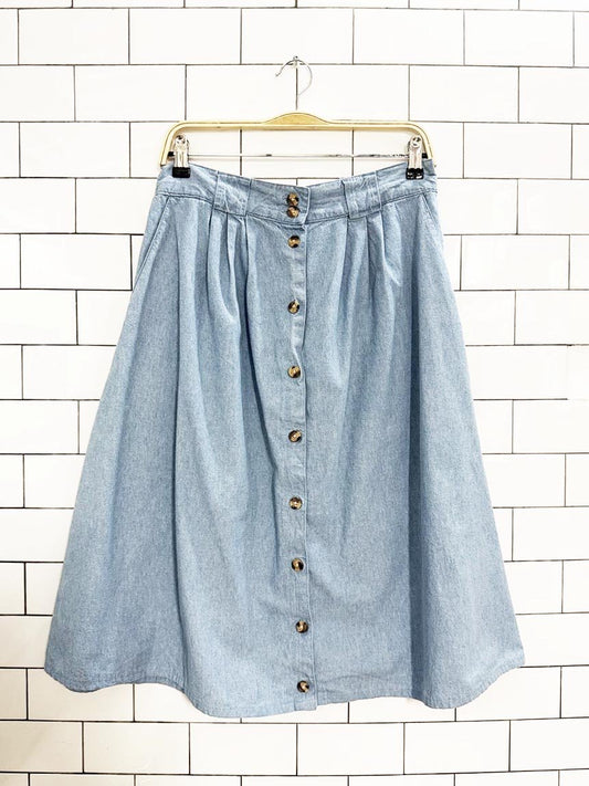 vintage 00s cabin creek pleated denim full button midi skirt - good market thrift store