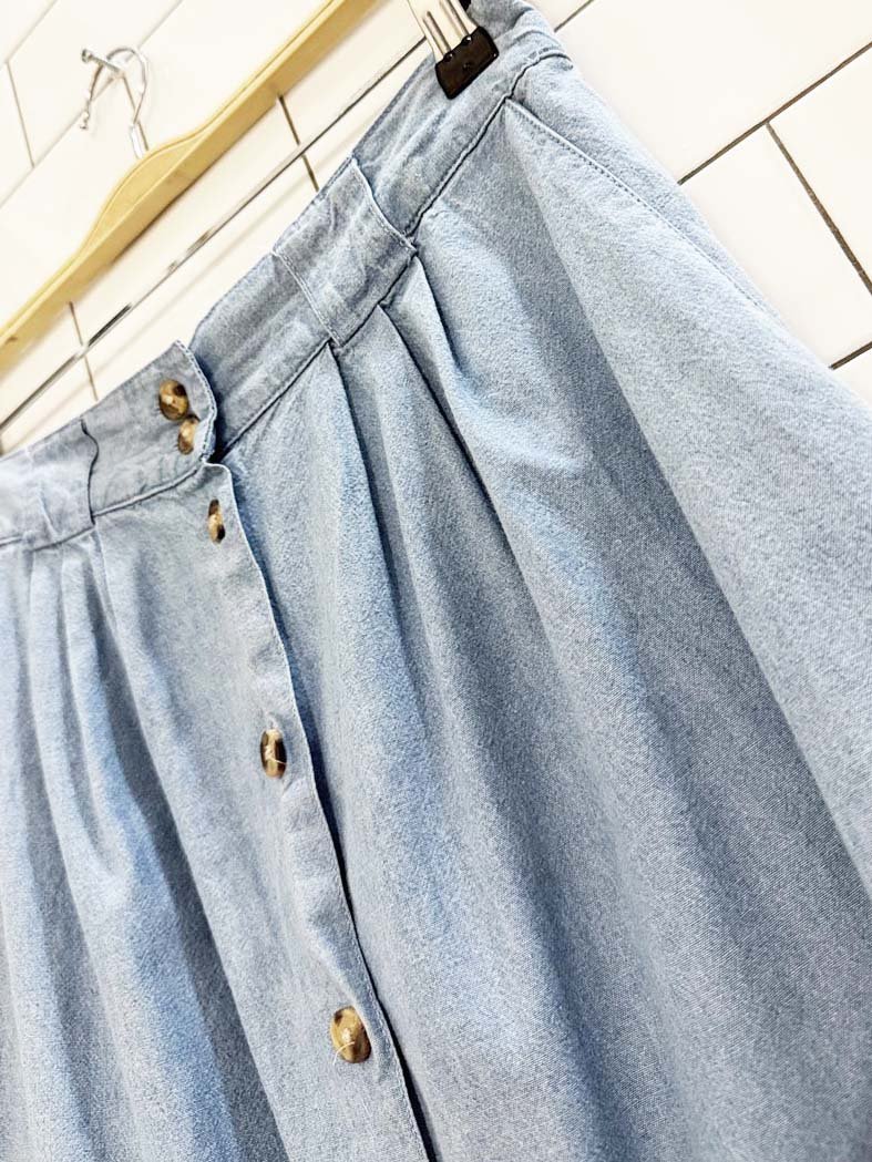 vintage 00s cabin creek pleated denim full button midi skirt - good market thrift store