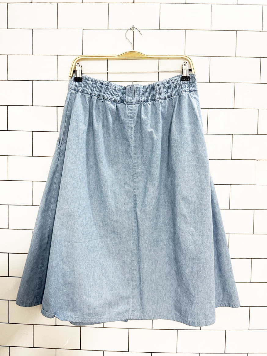 vintage 00s cabin creek pleated denim full button midi skirt - good market thrift store