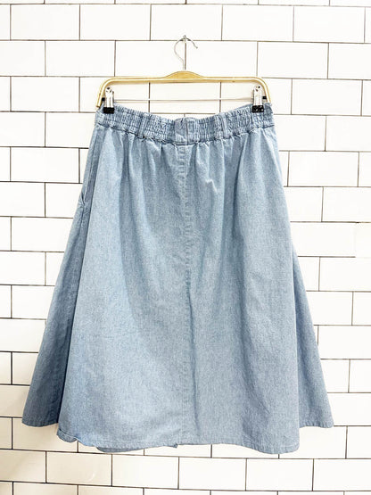 vintage 00s cabin creek pleated denim full button midi skirt - good market thrift store