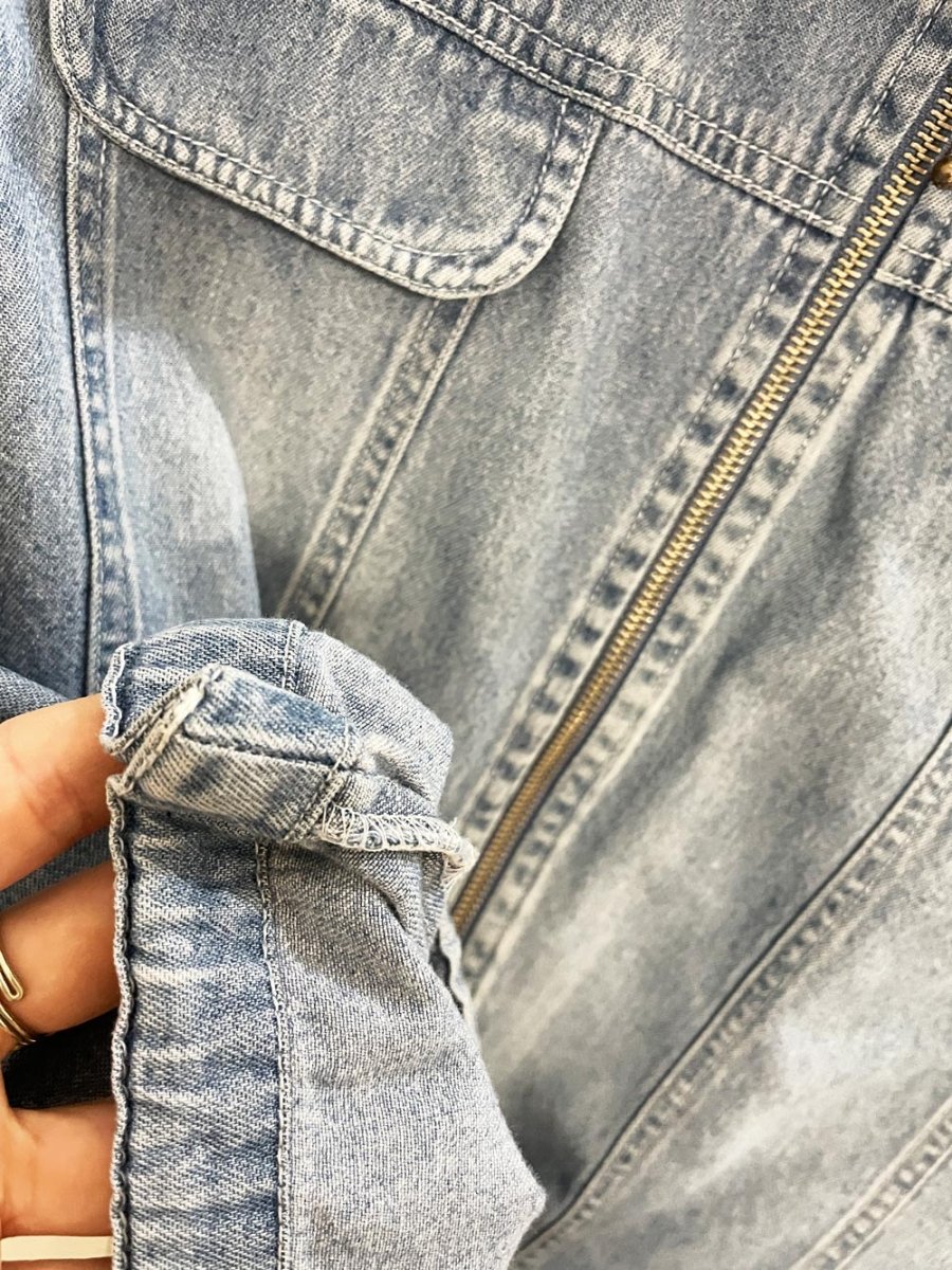 vintage 00s capacity plaid collar denim full zip vest top - good market thrift store