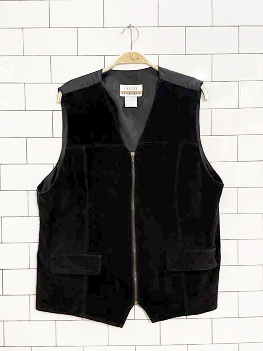 vintage 00s career elements suede full zip leather vest - good market thrift store