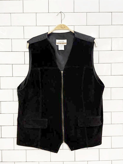 vintage 00s career elements suede full zip leather vest - good market thrift store