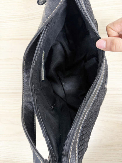 vintage 00s caribbean joe leather strap woven shoulder bag - good market thrift store