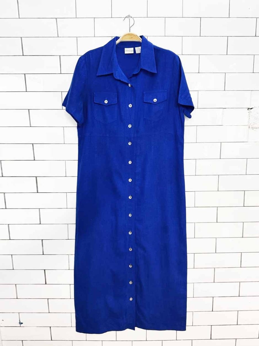 vintage 00s carolina colours linen-blend full button shirt maxi dress - good market thrift store