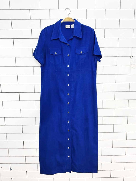vintage 00s carolina colours linen-blend full button shirt maxi dress - good market thrift store