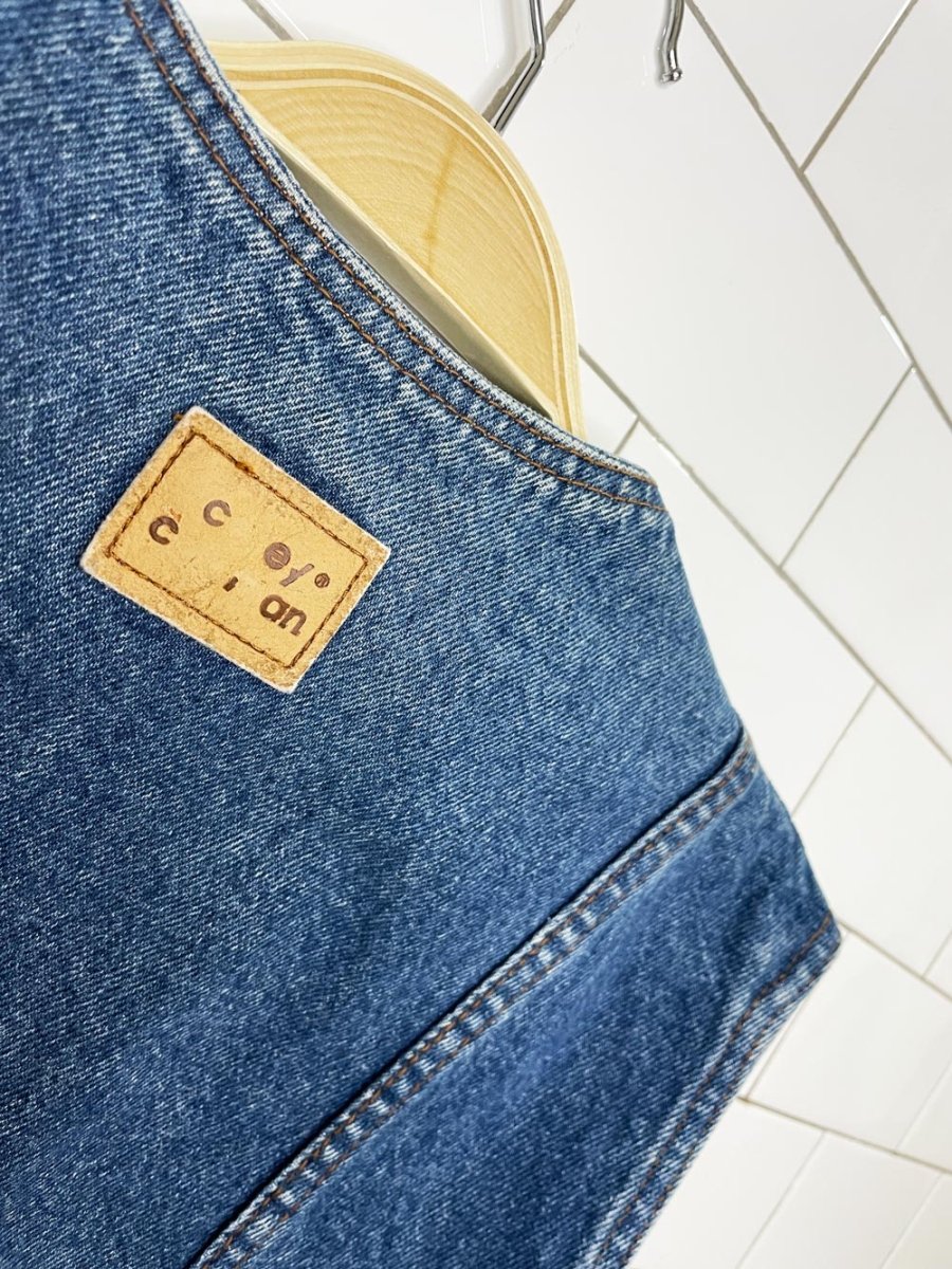 vintage 00s casey coleman embroidered farm denim vest - good market thrift store