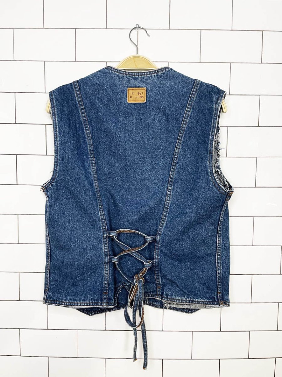 vintage 00s casey coleman embroidered farm denim vest - good market thrift store