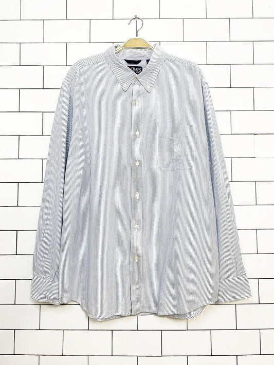 vintage 00s chaps blue stripe full button crest pocket shirt - good market thrift store