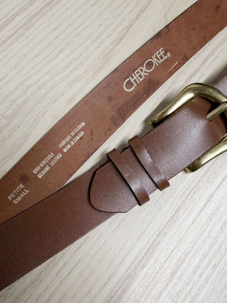 vintage 00s cherokee brass buckle leather belt - good market thrift store