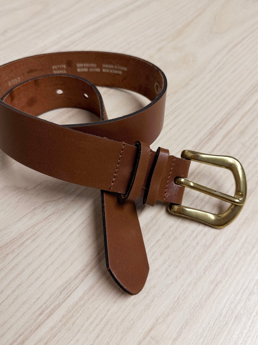 vintage 00s cherokee brass buckle leather belt - good market thrift store