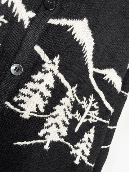 vintage 00s christopher & banks hand - embroidered mountain scene knit cardigan - good market thrift store