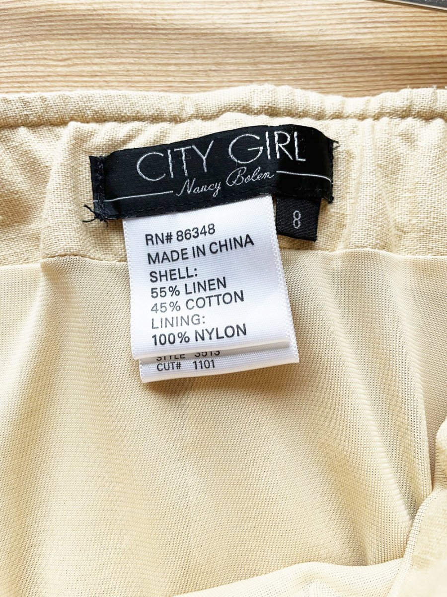 vintage 00s city girl linen-blend beaded lace hem midi skirt | nancy bolen - good market thrift store