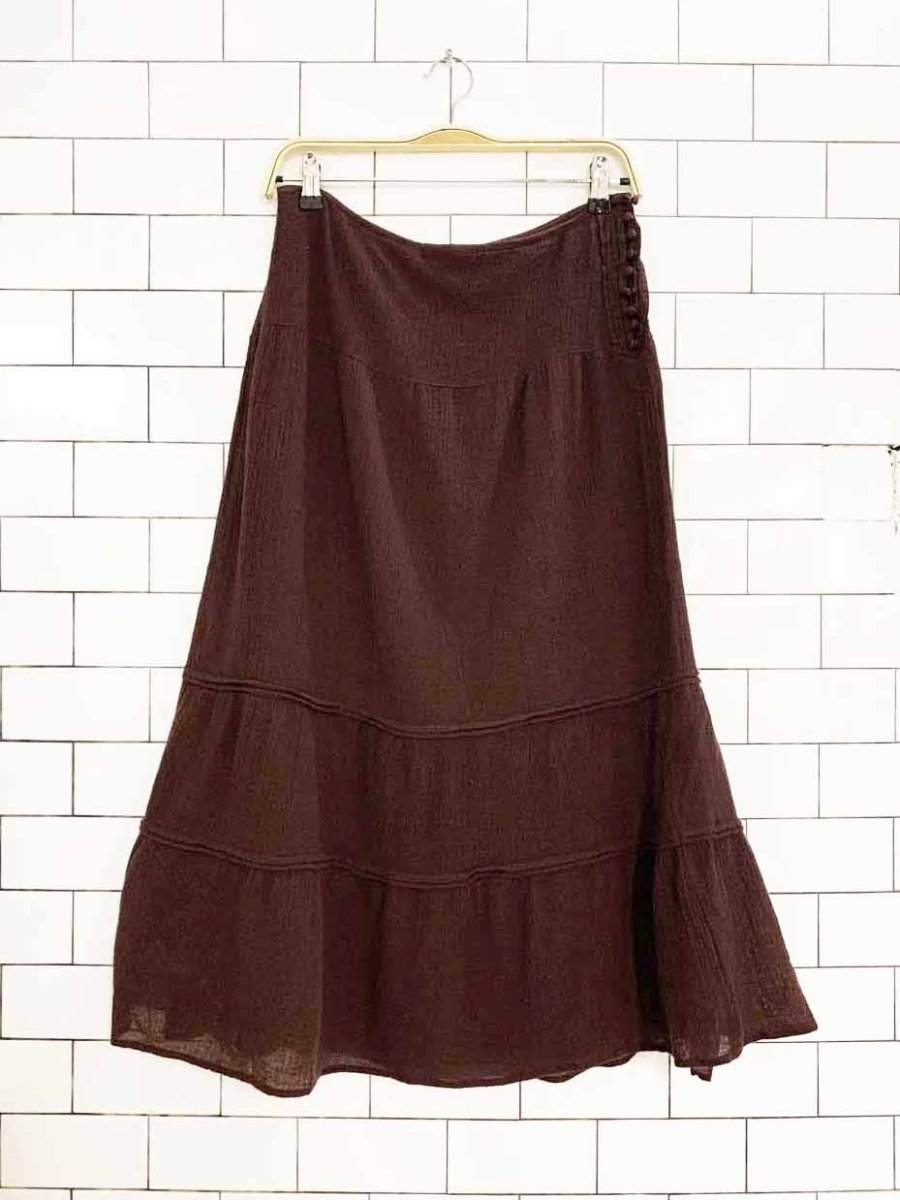 vintage 00s club monaco 100% wool boho tiered midi skirt - good market thrift store