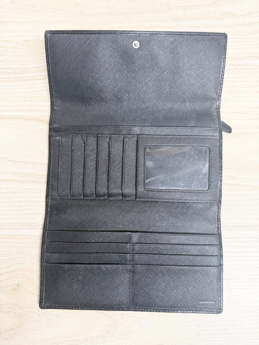 vintage 00s coach leather monogram three panel canvas wallet - good market thrift store