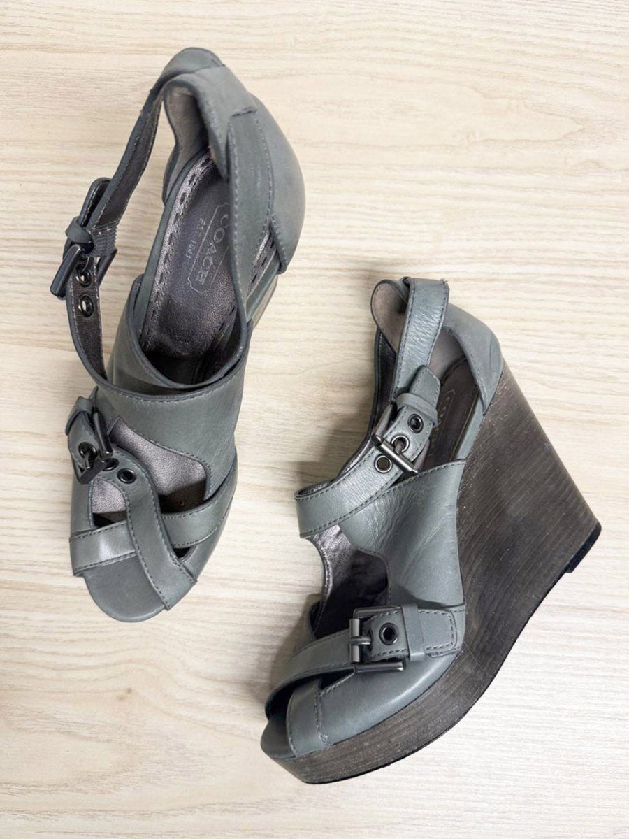 vintage 00s coach leather strappy wedge heels - good market thrift store