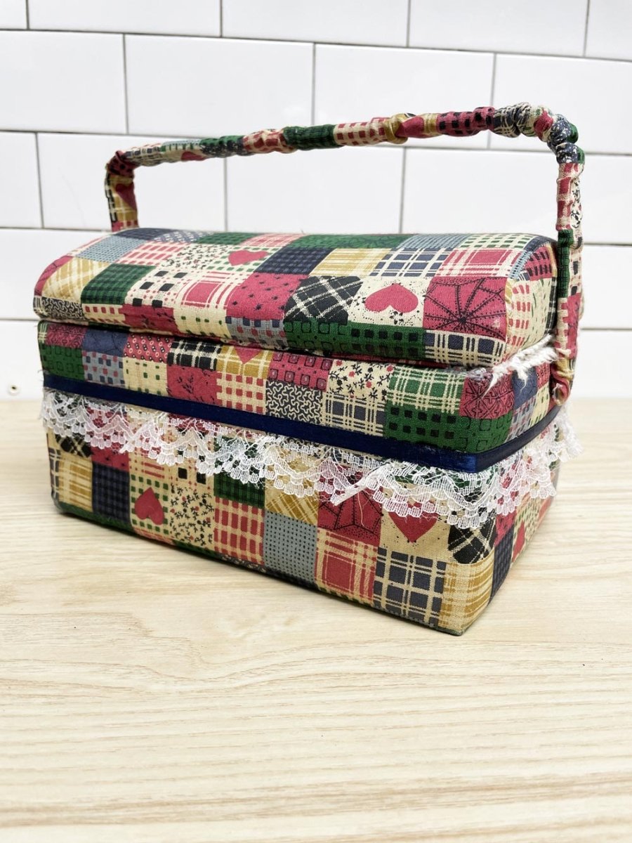 vintage 00s country home plaid hearts mini basket - good market thrift store