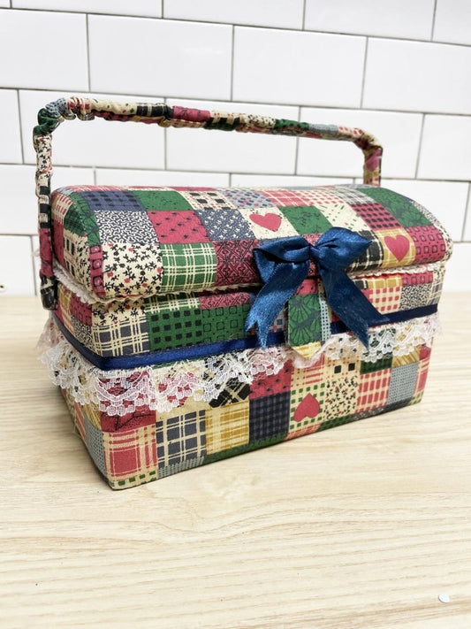 vintage 00s country home plaid hearts mini basket - good market thrift store