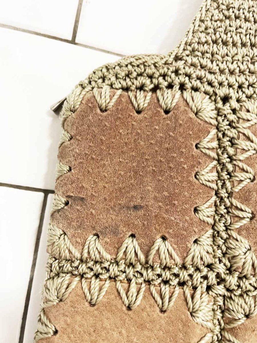 vintage 00s crochet knit leather patchwork boho shoulder bag - good market thrift store