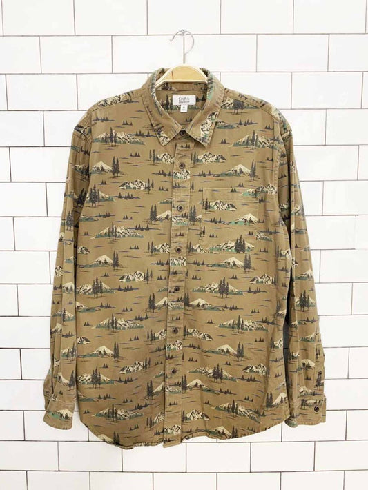 vintage 00s croft & barrow mountain print full button shirt - good market thrift store