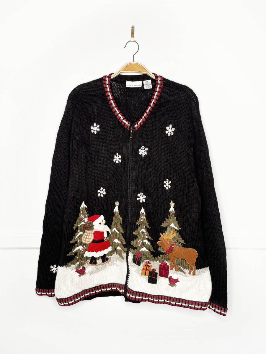 vintage 00s croft & barrow santa + reindeer full zip knit cardigan - good market thrift store