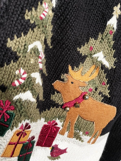 vintage 00s croft & barrow santa + reindeer full zip knit cardigan - good market thrift store
