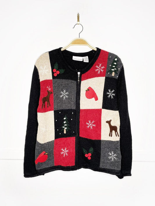 vintage 00s croft & barrow wool - blend winter patchwork knit cardigan - good market thrift store