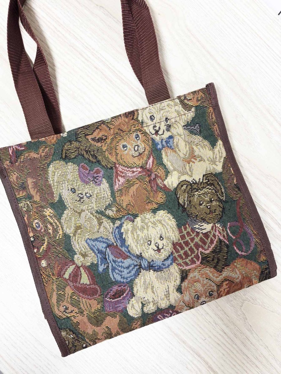 vintage 00s cute dog tapestry zip top tote bag - good market thrift store