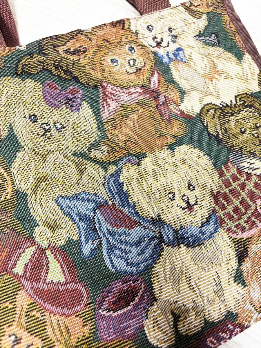 vintage 00s cute dog tapestry zip top tote bag - good market thrift store