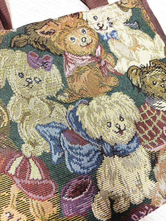 vintage 00s cute dog tapestry zip top tote bag - good market thrift store