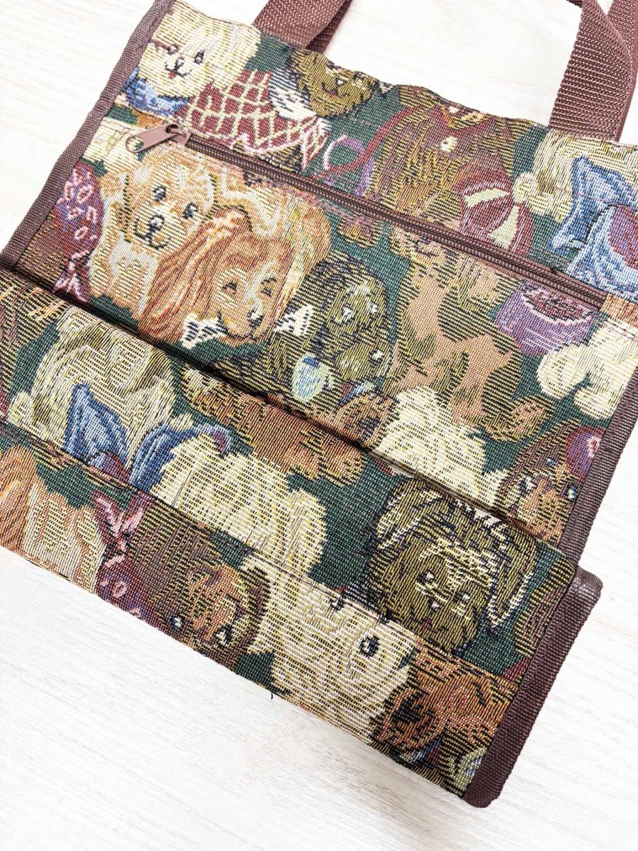 vintage 00s cute dog tapestry zip top tote bag - good market thrift store