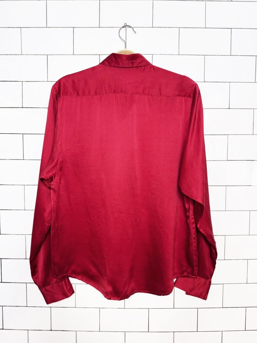 vintage 00s dalmy's 100% silk full button blouse - good market thrift store