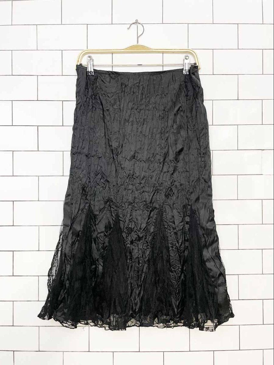 vintage 00s daniel laurent crinkle lace pleats midi skirt - good market thrift store