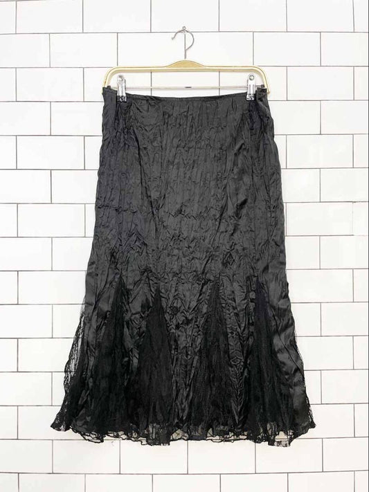 vintage 00s daniel laurent crinkle lace pleats midi skirt - good market thrift store