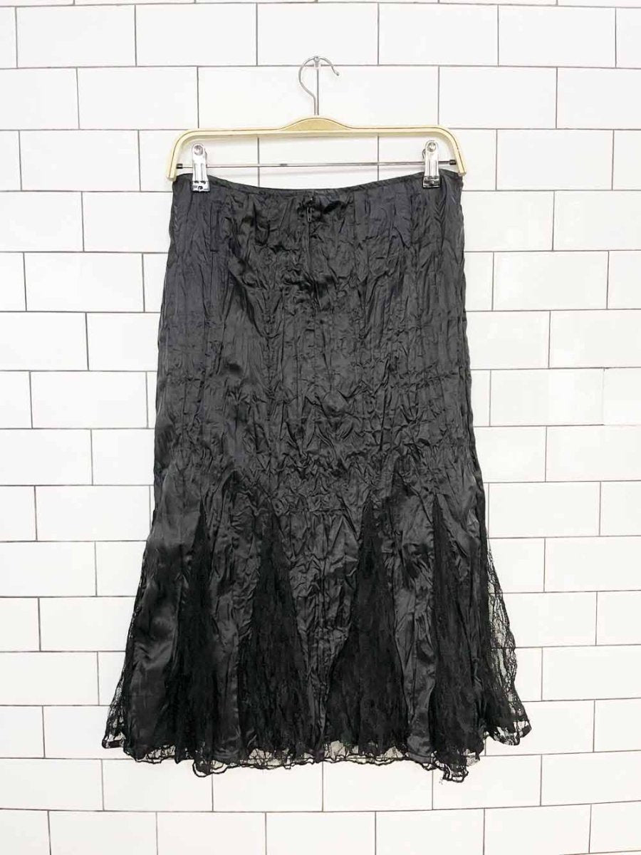 vintage 00s daniel laurent crinkle lace pleats midi skirt - good market thrift store