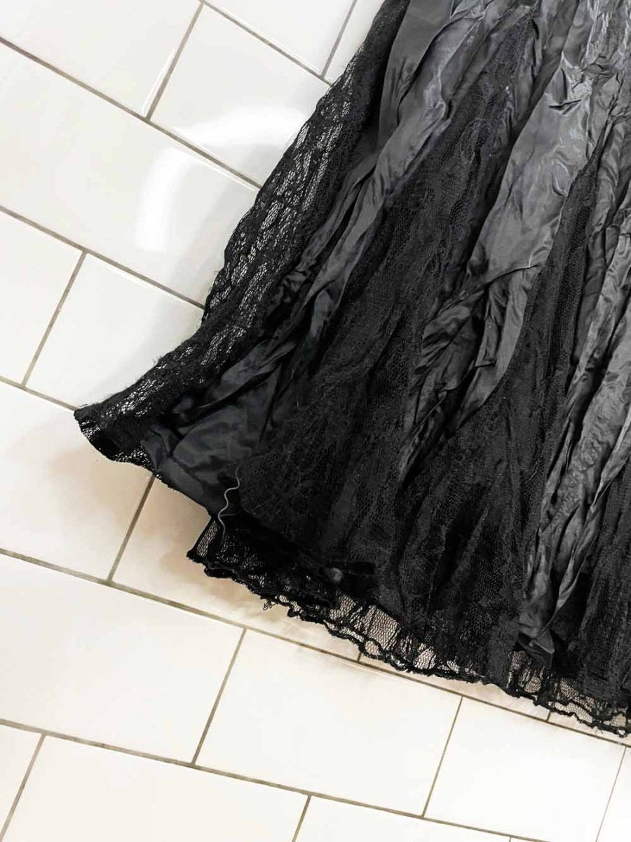 vintage 00s daniel laurent crinkle lace pleats midi skirt - good market thrift store
