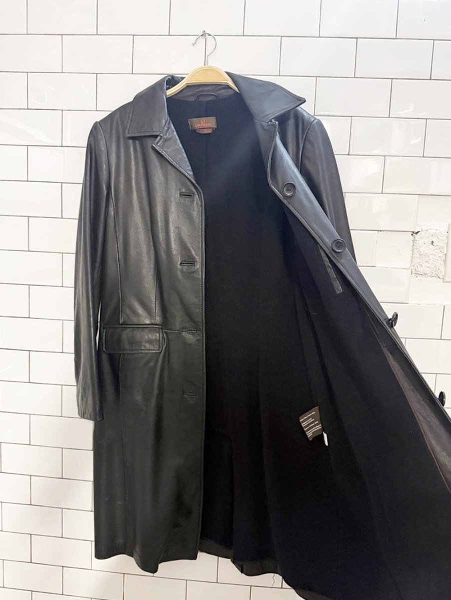 vintage 00s danier italian leather long jacket | cashmere - wool lining - good market thrift store
