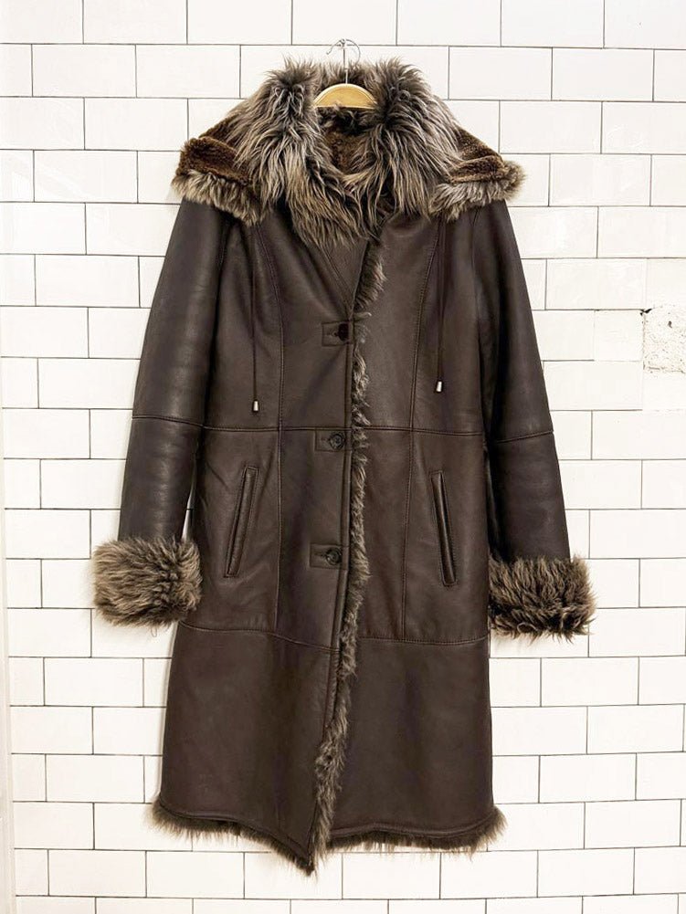 vintage 00s danier sheepskin penny lane hooded fur coat - good market thrift store