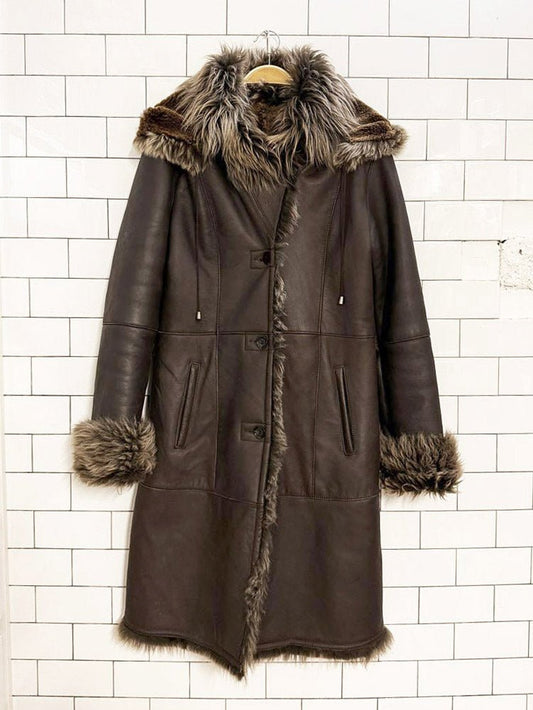 vintage 00s danier sheepskin penny lane hooded fur coat - good market thrift store