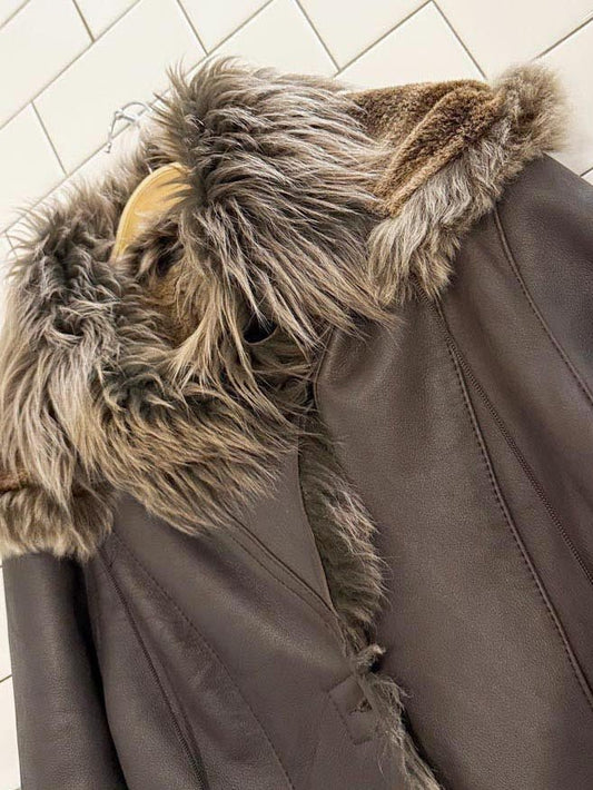 vintage 00s danier sheepskin penny lane hooded fur coat - good market thrift store