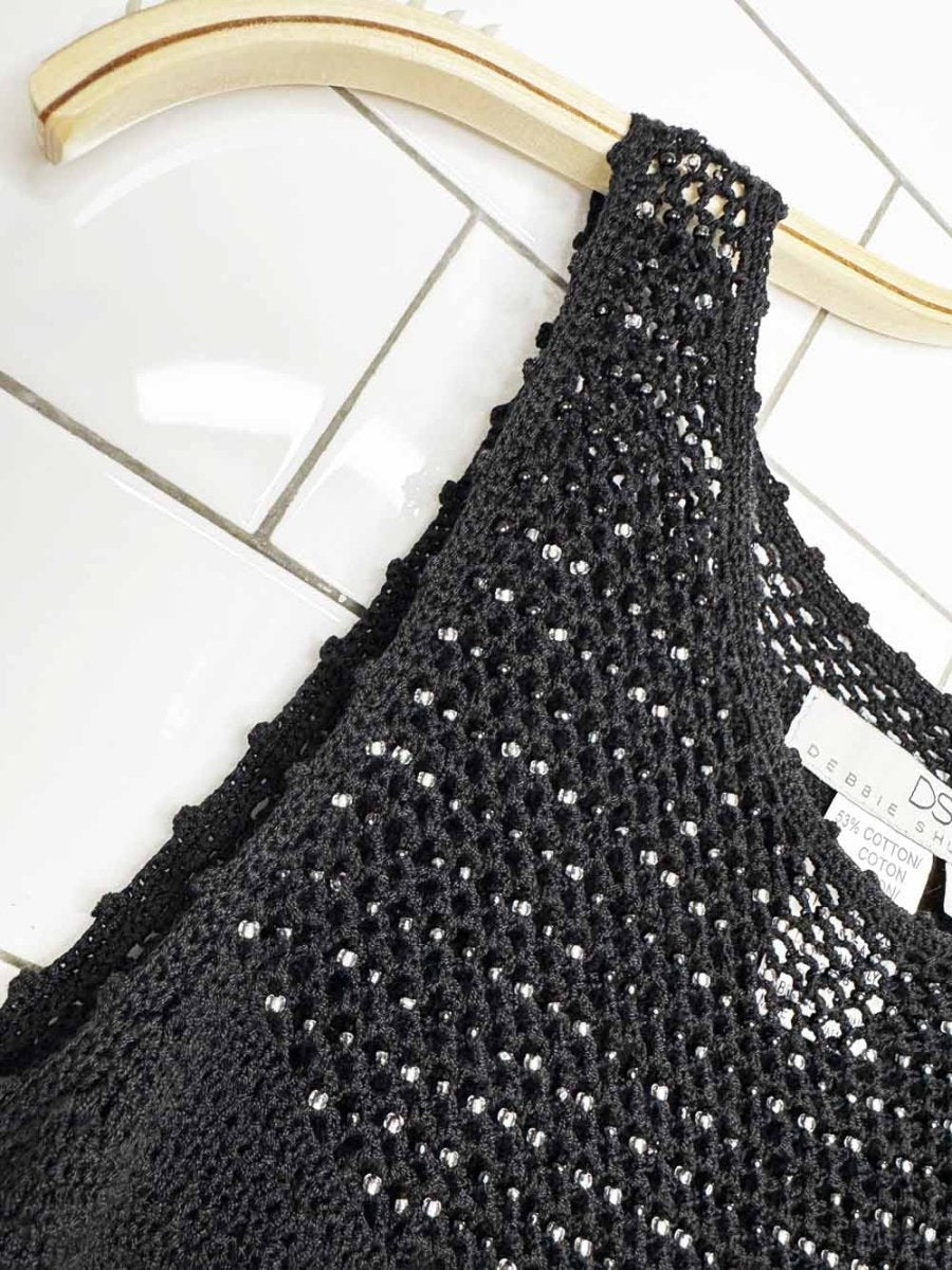vintage 00s debbie shuchat crochet beaded knit tank top - good market thrift store