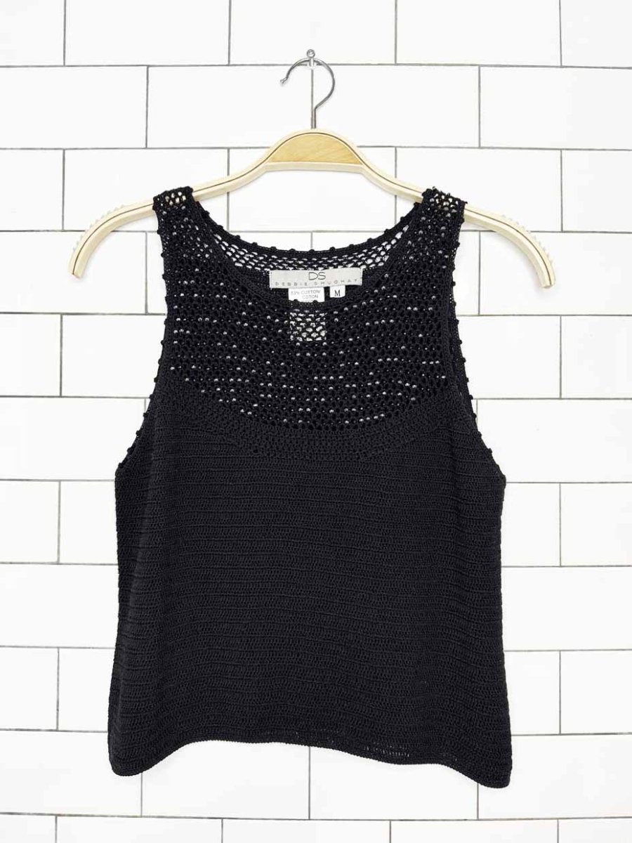vintage 00s debbie shuchat crochet beaded knit tank top - good market thrift store