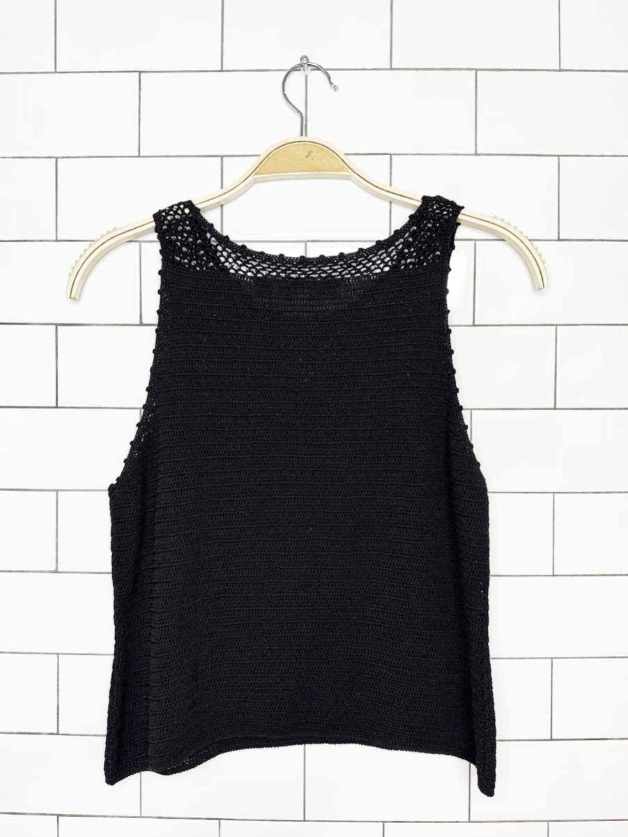 vintage 00s debbie shuchat crochet beaded knit tank top - good market thrift store